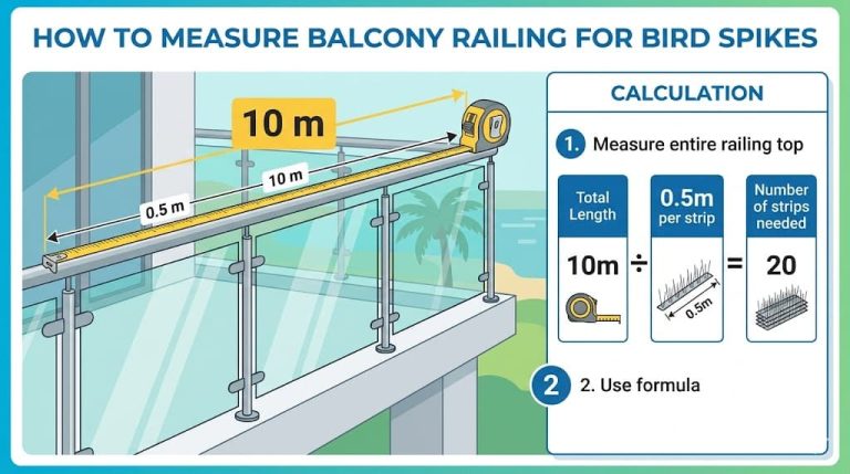 How to measure balcony railing for bird spikes UAE.