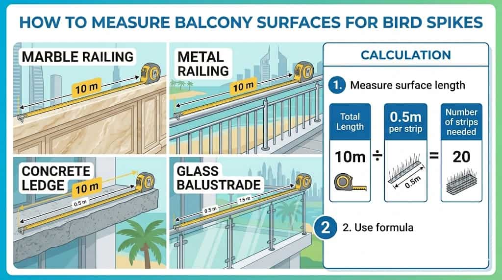 different-balcony-surface-types-for-bird-spike-installation-Dubai